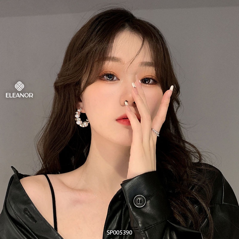 Bông tai nữ chuôi bạc 925 Eleanor Accessories hình chữ C đính ngọc trai nhân tạo thanh lịch phụ kiện trang sức 5390
