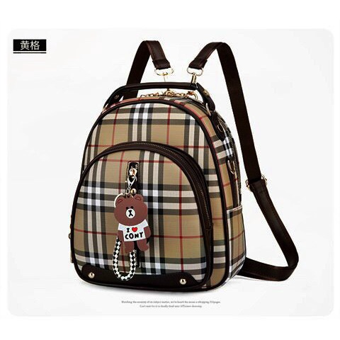 Balo móc gấu hàng Quàng Châu cao cấp da PU đựng vừa sách vở