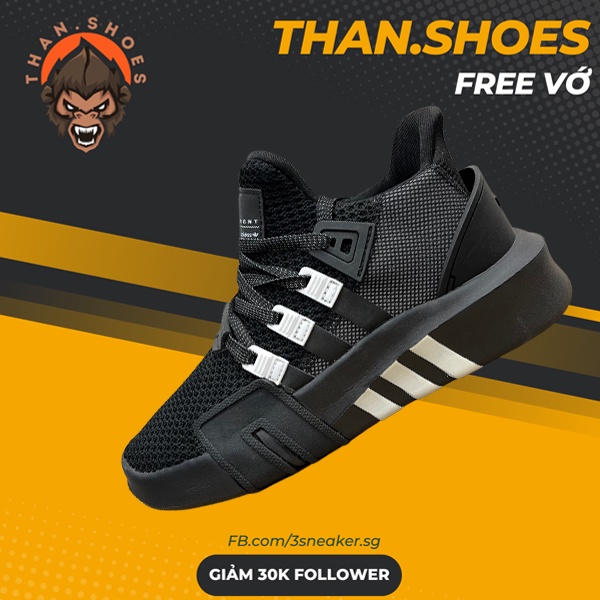 Giày EQT Basketball Adv Running Black, EQT Đen Phản Quang Than.Shoes - Than.Shoes