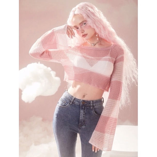Áo Cardigans Tone Hồng - Áo Len Móc Nữ Dài Tay Dáng Ngắn Croptop Siêu Xinh