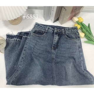 Chân váy jeans dáng dài xòe viền gấu trơn basic