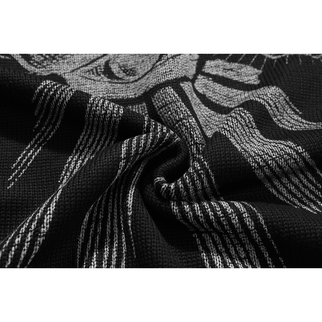 Áo len dài tay cổ tròn thời trang nam nữ Tatoo Printed Ripped Pullover Sweater Streetwear Clothing Red Black