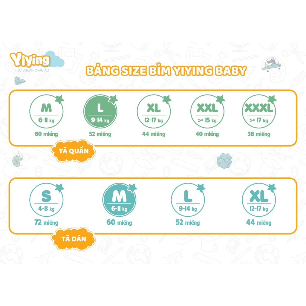 Bỉm Yiying Bông/ Baby/ Galaxy Dán/Quần NB26/XXl40/L52/M60/XL44/XXXl36/L52/S72 - Childs_day.