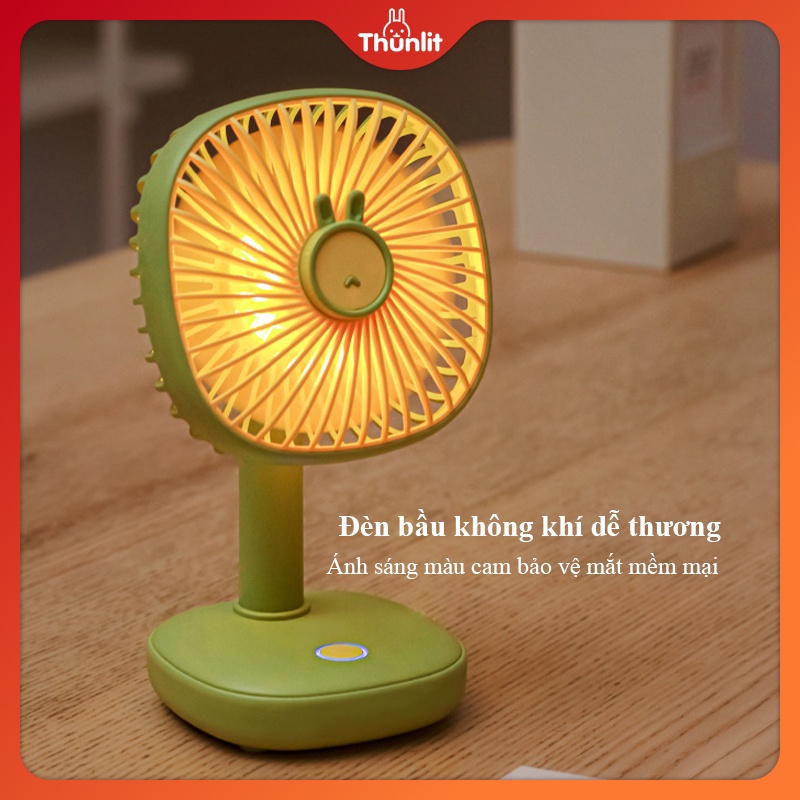 Quạt bàn USB THUNLIT có thể sạc lại 1200mah 3 tốc độ gió với đèn ngủ điều chỉnh được chuyên dụng