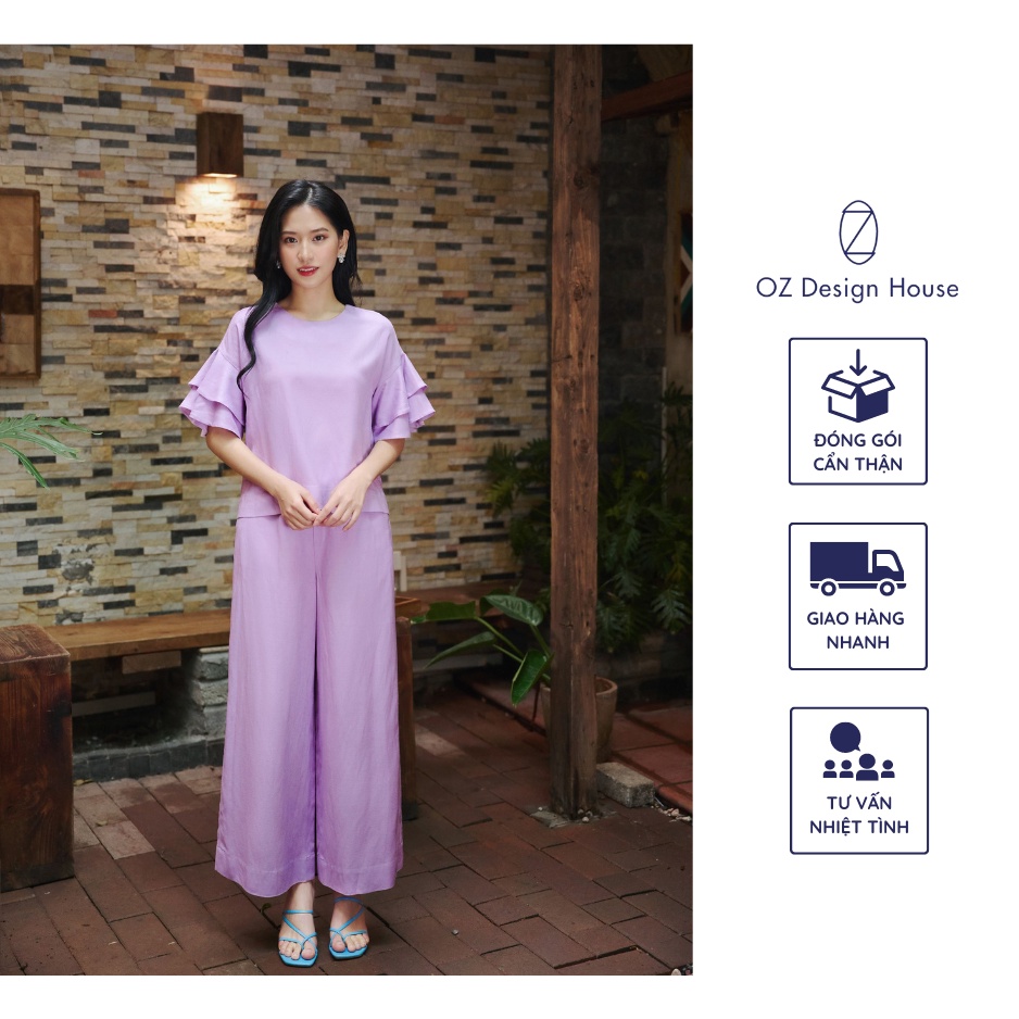 Quần ống rộng OZ Desigh House QU13238SUM23 linen lụa màu tím