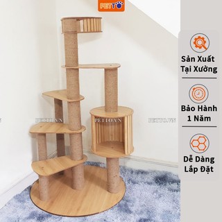 Trụ cào móng cho mèo NHIỀU TẦNG LEO TRÈO cây cào móng cho mèo bằng gỗ kết hợp decor nhà xinh xắn sang trọng CT037