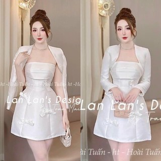 Đầm váy nữ cúp ngực đính nơ mix áo khoác [ Có Mút] siêu xinh dành cho các nàng đi tiệc, du lịch, thời trang nữ MOON