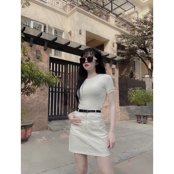 Set Áo Thun Chân Váy KaKi Kèm Đai_Hàng đẹp_Giá Rẻ