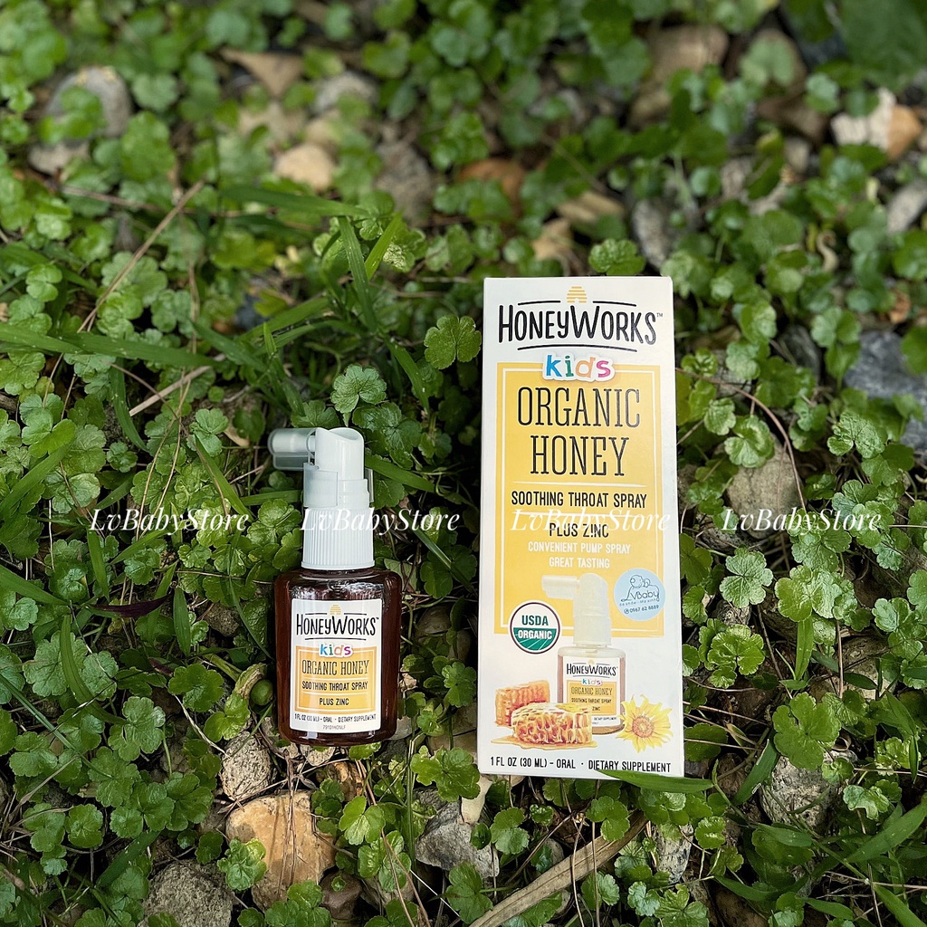 Xịt keo ong chứa kẽm HoneyWorks Kids Organic Honey cho bé trên 1 tuổi 30ml