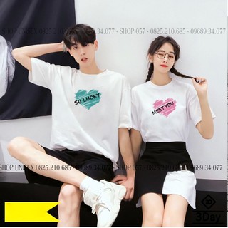Áo phông đôi in hình trái tim So Luckey - Meet You form rộng siêu dễ thương