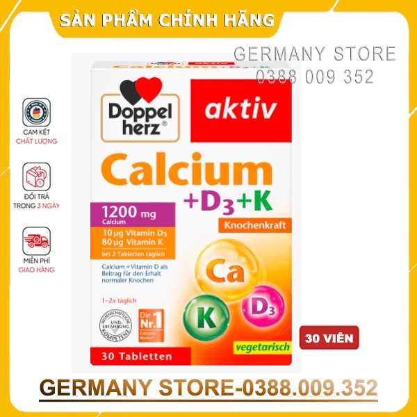 Viên uống bổ sung Canxi 1200mg D3 +K Calcium 1200 D3 Doppelherz Đức