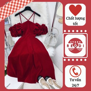 Đầm yếm trễ vai tay phồng midi reddi bigsize