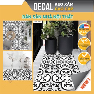 Decal KEO XÁM Dán Sàn Chuyên Dụng, Kích thước 120x60cm, Decal Cao Cấp Họa Tiết Gạch Bông Cổ Điển Chống Thấm Nước DDS-079