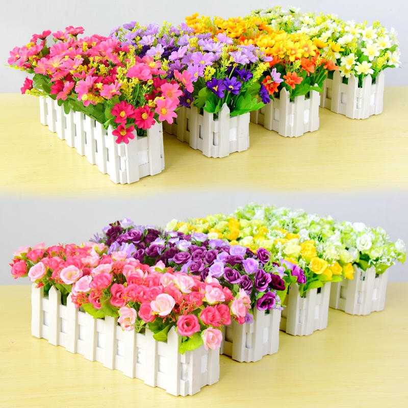 Cây giả, giỏ hàng rào cắm sẵn hoa cỏ nhân tạo dài 50cm nhiều mẫu trang trí nhà cửa Flowermini HR-50