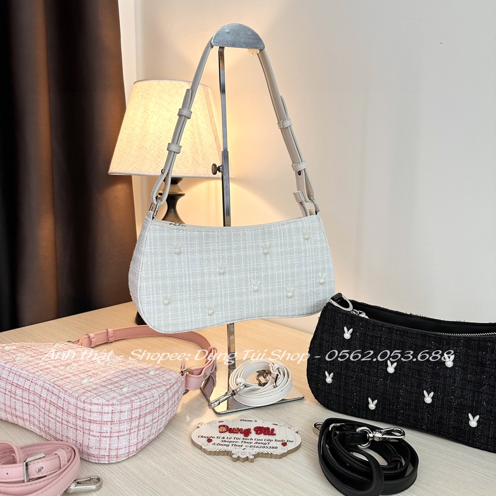 Túi nữ kẹp nách + đeo chéo size 28 chất vải tweet chi tiết phối hình thỏ nổi bật Ck2-20671486 full màu