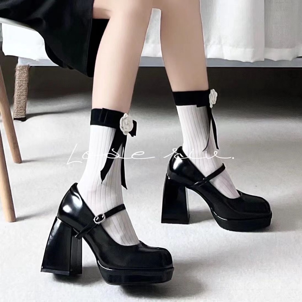 Giày cao gót giày da nữ đế dày gót thô