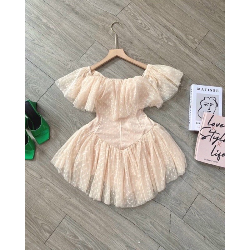 Jump bi lưới ngắn xoè bẹt vai bèo Đen Trắng Nude đi chơi dạo phố dự tiệc sang trọng dễ thương hotgirl tk du lịch đi cafe | BigBuy360 - bigbuy360.vn