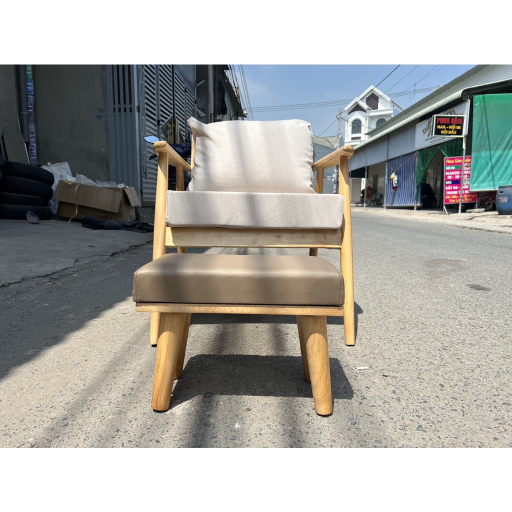 Ghế sofa tay gỗ thư giãn, sofa nail, decor phòng homestay, khách sạn