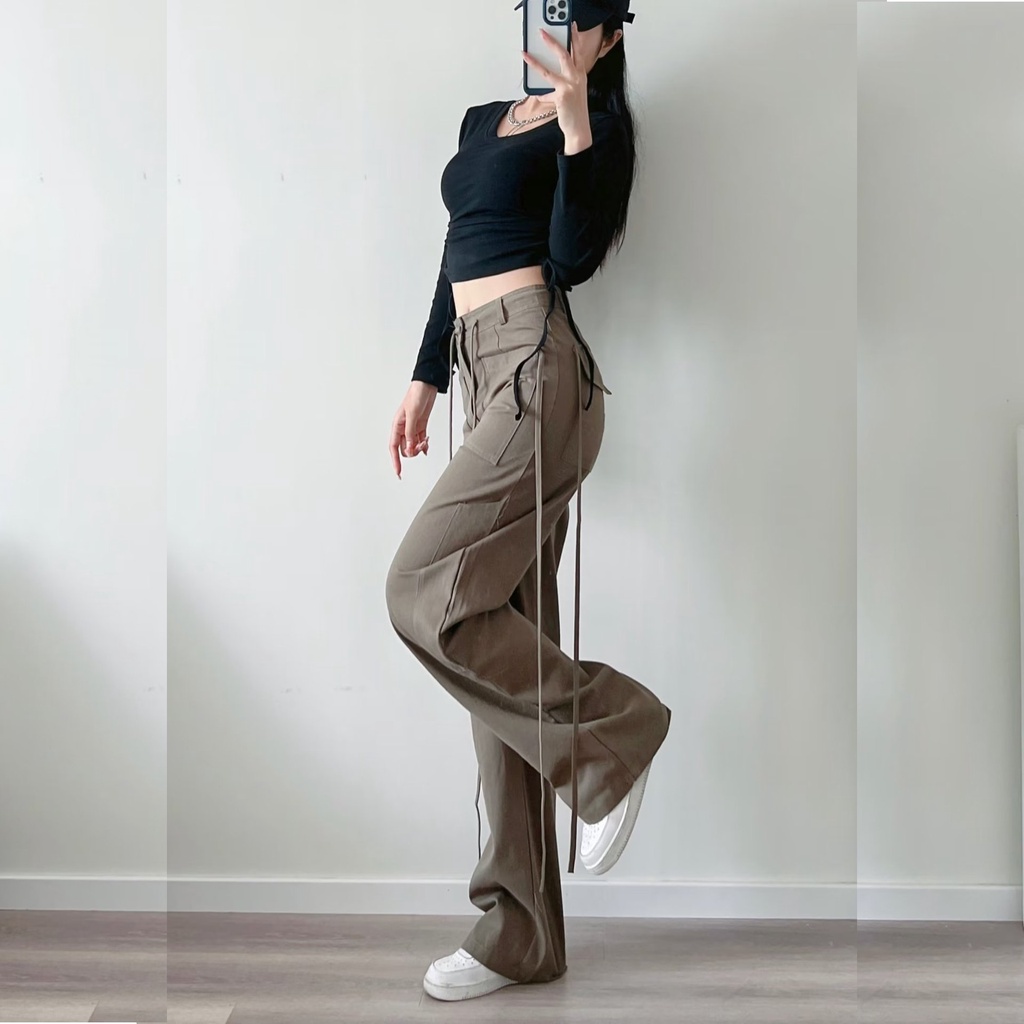 Quần Cargo Pants Nữ Ống Rộng Thiết Kế Túi ZIA, Quần Kaki Dây Rút Cạp Cao Hot Trend TDSHOP Quần kaki Túi Hộp nữ phối dây | BigBuy360 - bigbuy360.vn