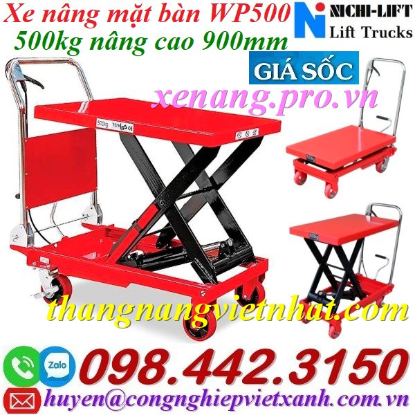 Xe nâng mặt bàn 500kg nâng cao 900mm WP500