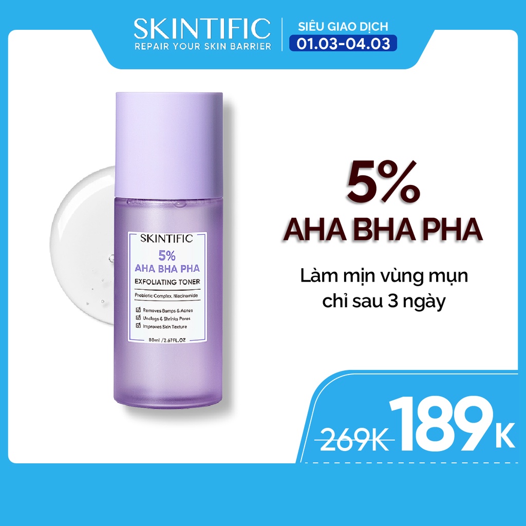 SKINTIFIC 5% AHA BHA PHA Exfoliating Toner 80ml