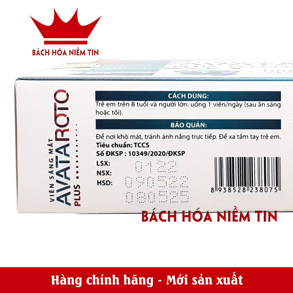 Viên uống sáng mắt AVATA ROTO Plus thành phần cao việt quất, lutein, vitamin giảm nhức mỏi mắt, khô mắt - 30 viên