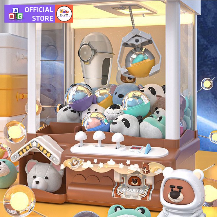 Máy Gắp Thú Mini Gấu Boonie Phi Hành Gia Kích Thước Lớn Có Nhạc, Đèn Kèm Xu Đếm Thời Gian, Có Sẵn Nhiều Thú Bông Cho Trẻ