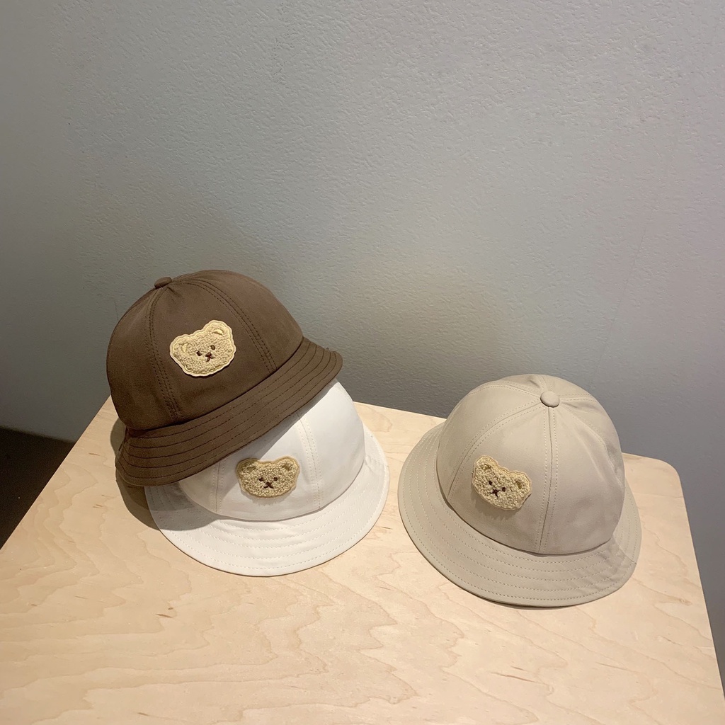 Mũ vành tròn cho bé, mũ vành tròn trẻ em 1-3 tuổi, nón vành tròn trẻ em hình gấu, chất vải thoáng mát BABY BOO SHOP