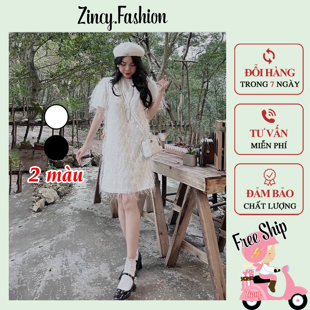 Đầm tua rua đi tiệc đi chơi sang chảnh, váy suông nữ lông vũ dáng ngắn 2 lớp Zincy TRUASU003