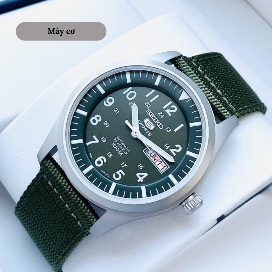 Đồng hồ cơ nam Seiko 5 SNZG09K1 mặt kính Hardlex Crystal chống xước, chống nước 10 ATM, dây dù đeo tay cao cấp