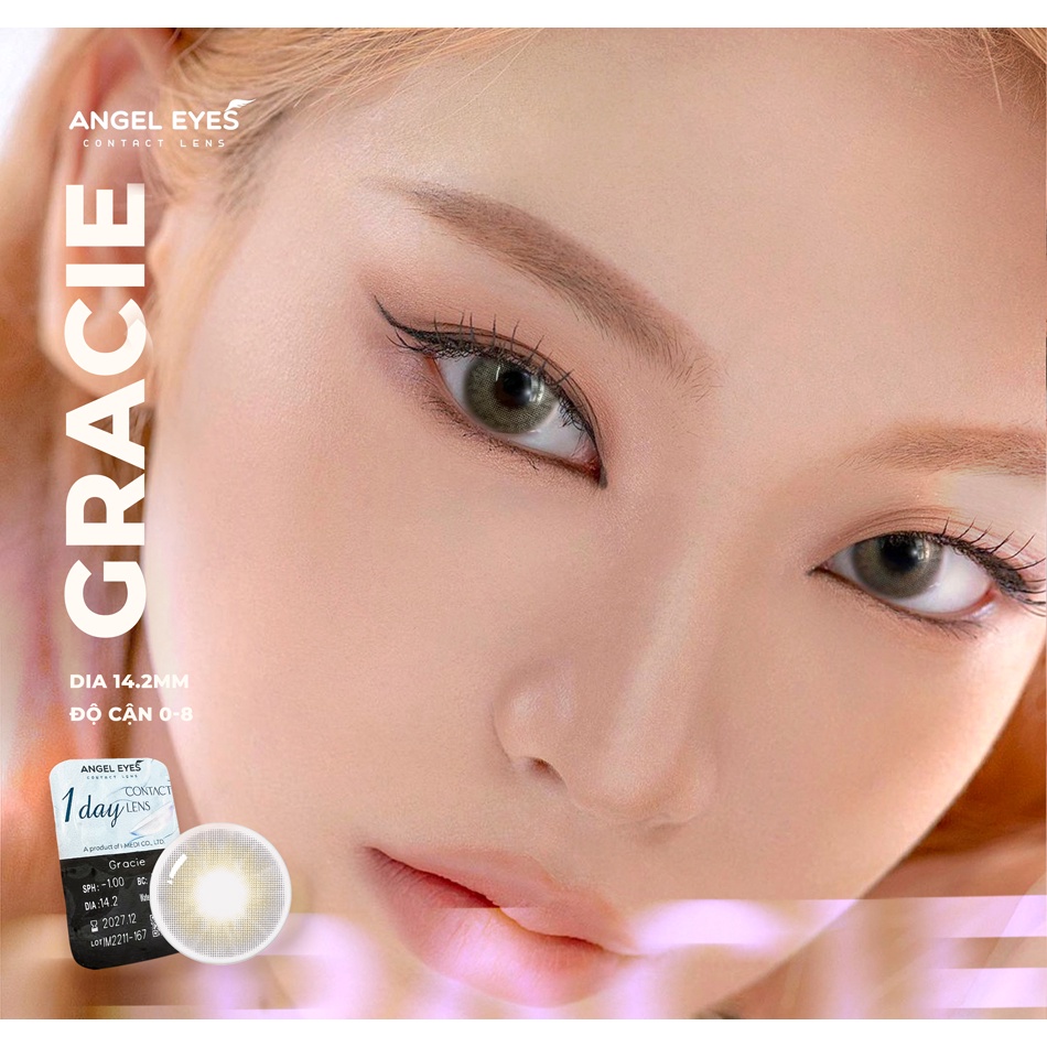Lens 1 ngày màu có độ cận gồm 2 màu nâu & xám siêu ẩm nhãn hiệu Angel Eyes Hàn Quốc - Đường kính 14.2mm - Độ cận 0-8