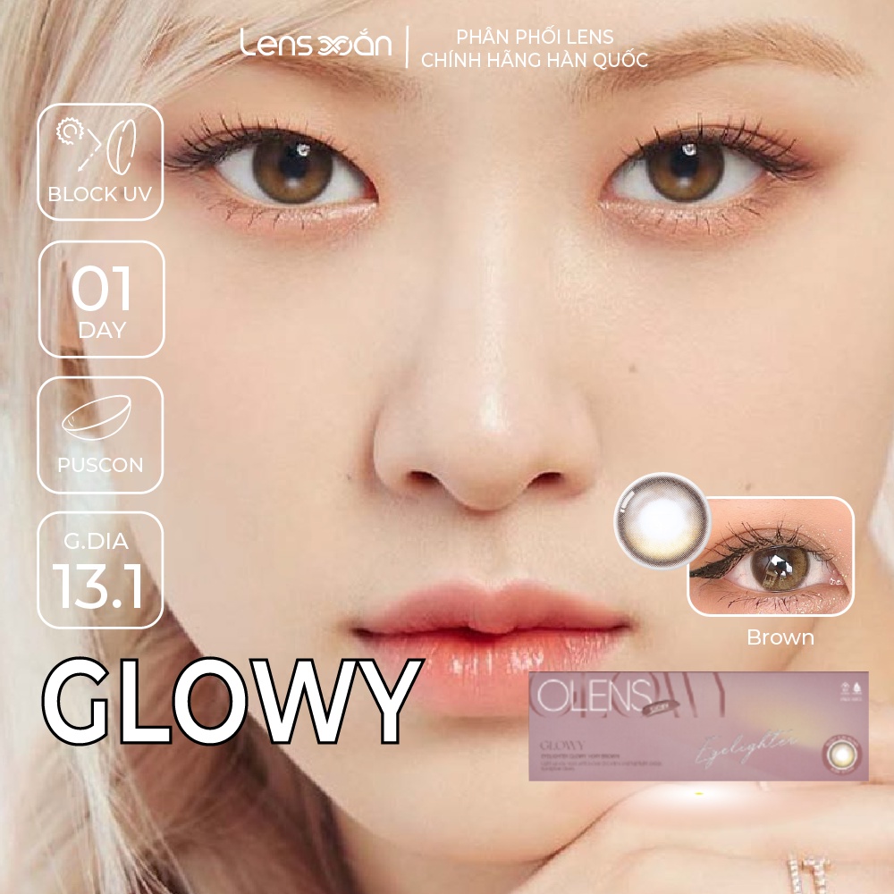 Kính áp tròng 1 ngày LENS XOẮN lens tự nhiên hiệu ứng phủ bóng siêu thực OLENS GLOWY BROWN NATURAL LATTE BROWN