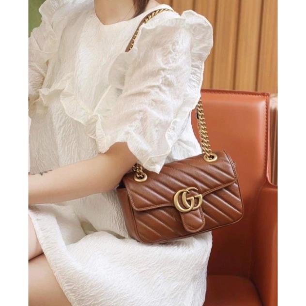 Túi Xách Gucci Marmont Nâu Size 22/26  -  By Willow.luxury