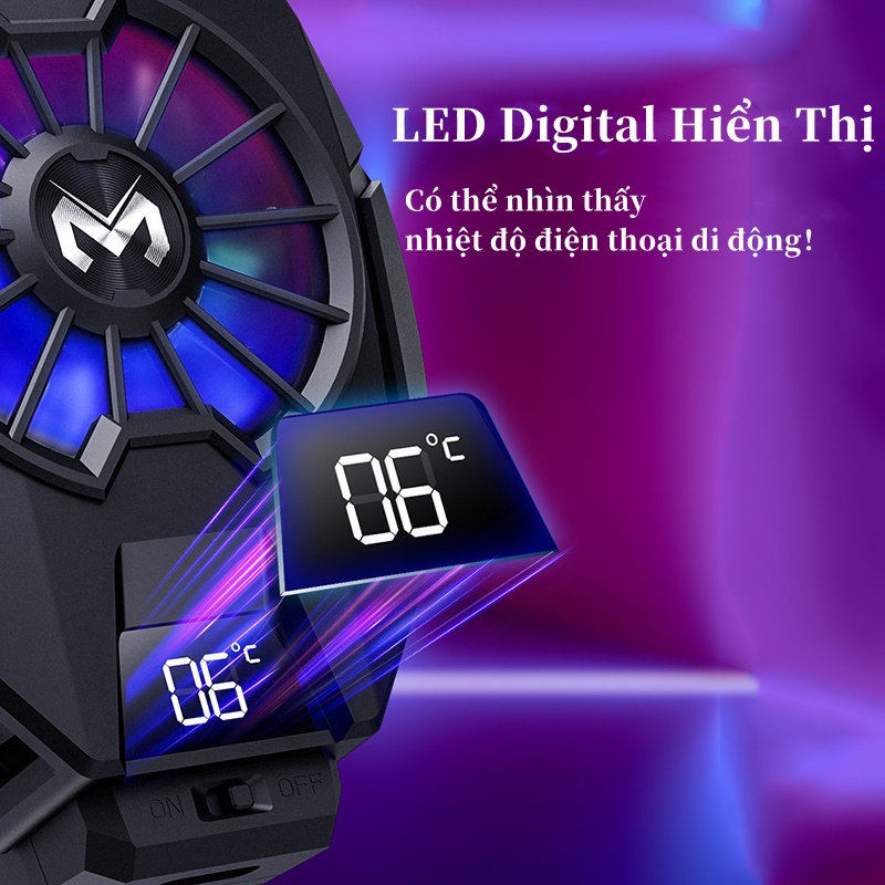 Quạt tản nhiệt điện thoại MEMO DL05| sò lạnh siêu mát có đèn led rgb, hiển thị nhiệt độ và phù hợp với tất cả điện thoại