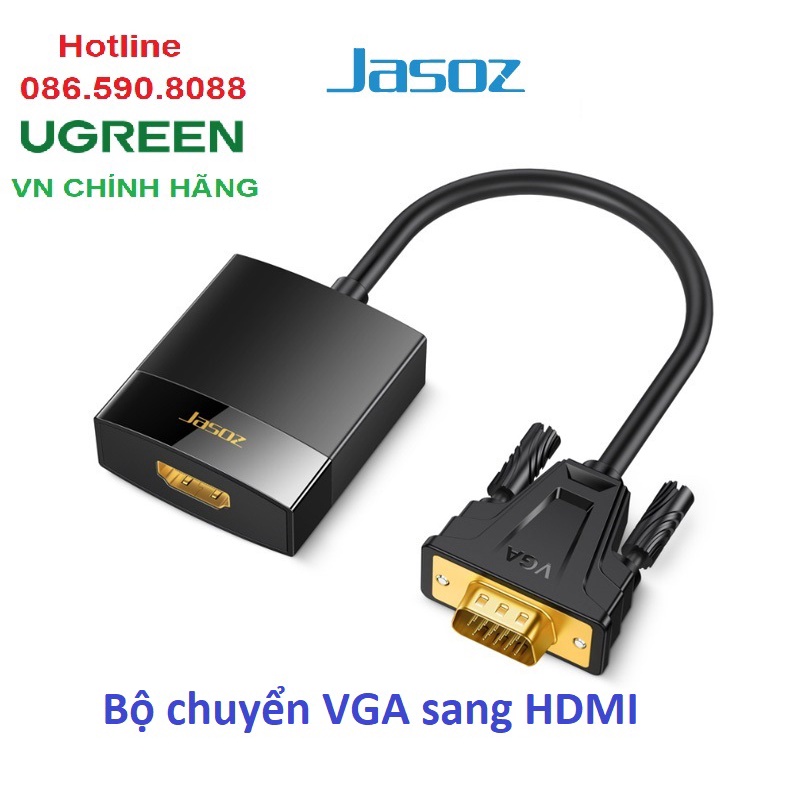 Cáp chuyển VGA ra HDMI màu đen dài 25cm JASOZ T-G119 - CHính hãng BH 18 Tháng