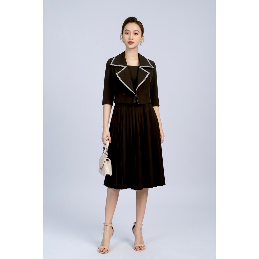 Set bộ đầm xếp ly, sát nách, áo khoác tay lửng MMOutfit SBK0422123