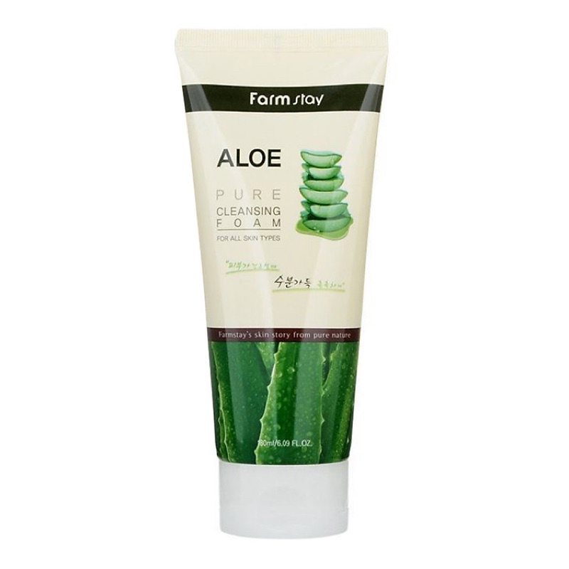 Sữa Rửa Mặt Tinh Chất Nha Đam cho da nhạy cảm Farmstay Aloe Pure Cleansing Foam 180ml