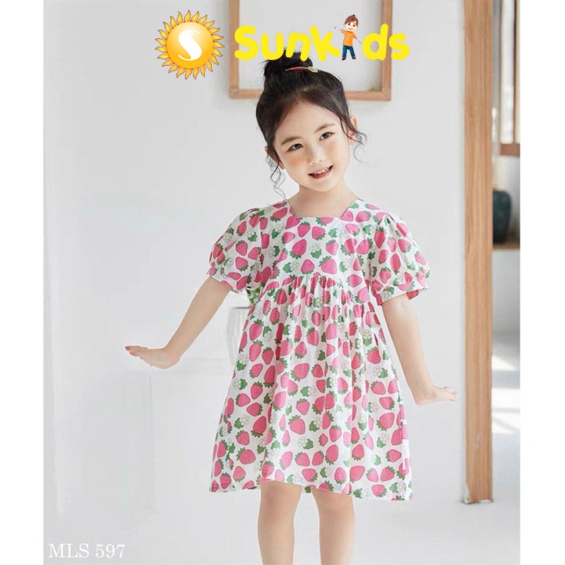 Váy Melisa hình quả dâu tây hồng SUNKIDS - Mã A75