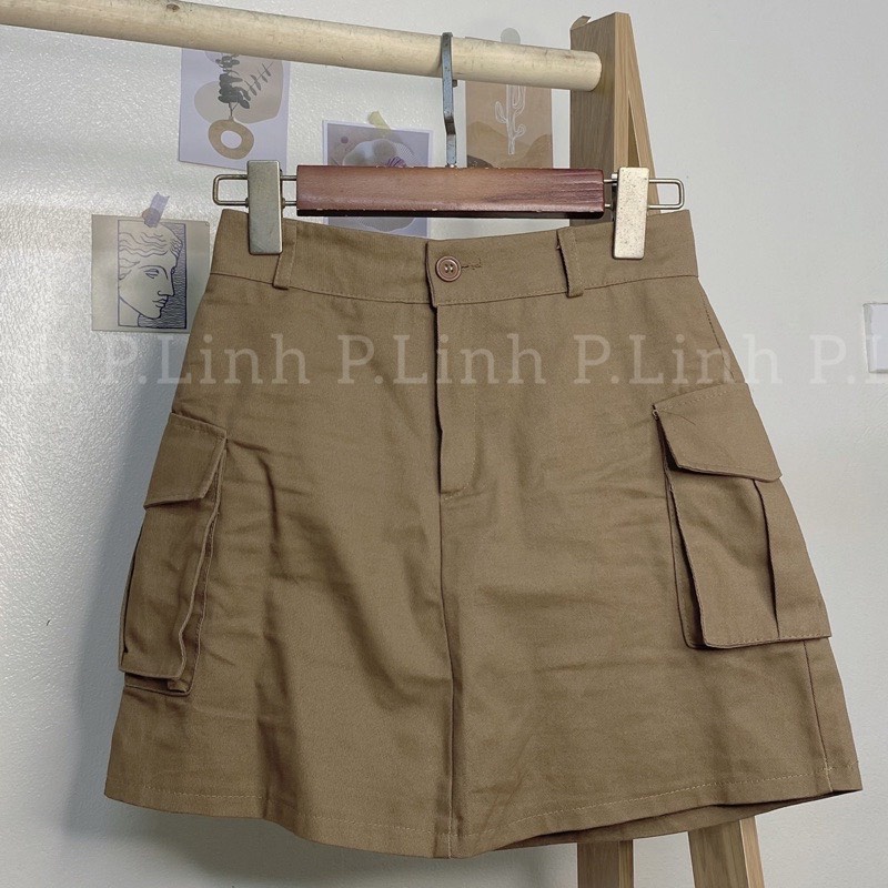Chân Váy KaKi Túi Hộp Hai Màu Nâu Đen Phong Cách Hàn Quốc Có Quần Trong