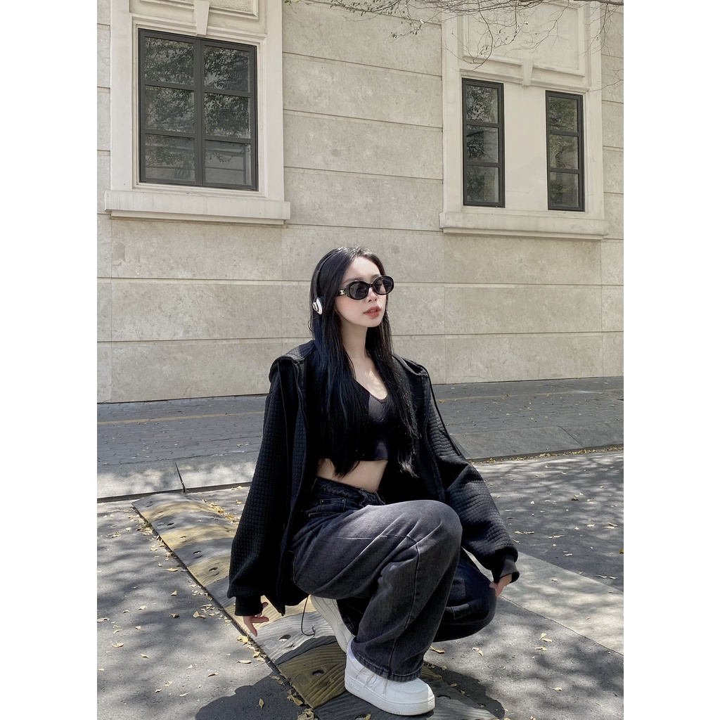 Áo khoác hoodie xốp vuông có mũ trùm có khóa kéo, túi trong, tay chống nắng Sereinclothing.st2w dành cho nữ