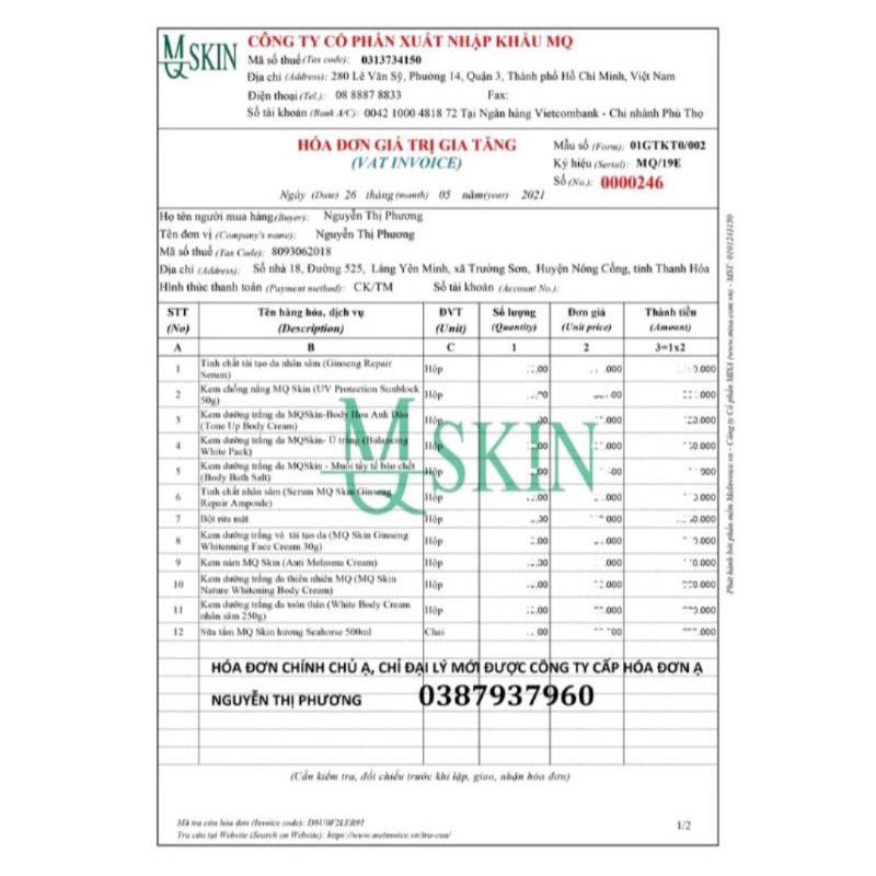 Kem Face Nhân Sâm Mq Skin Chính Hãng