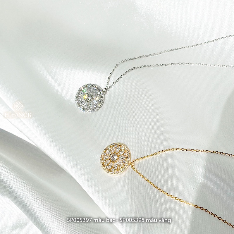 Dây chuyền nữ bạc 925 Eleanor Accessories mặt tròn hoa văn đính đá phụ kiện trang sức 5397
