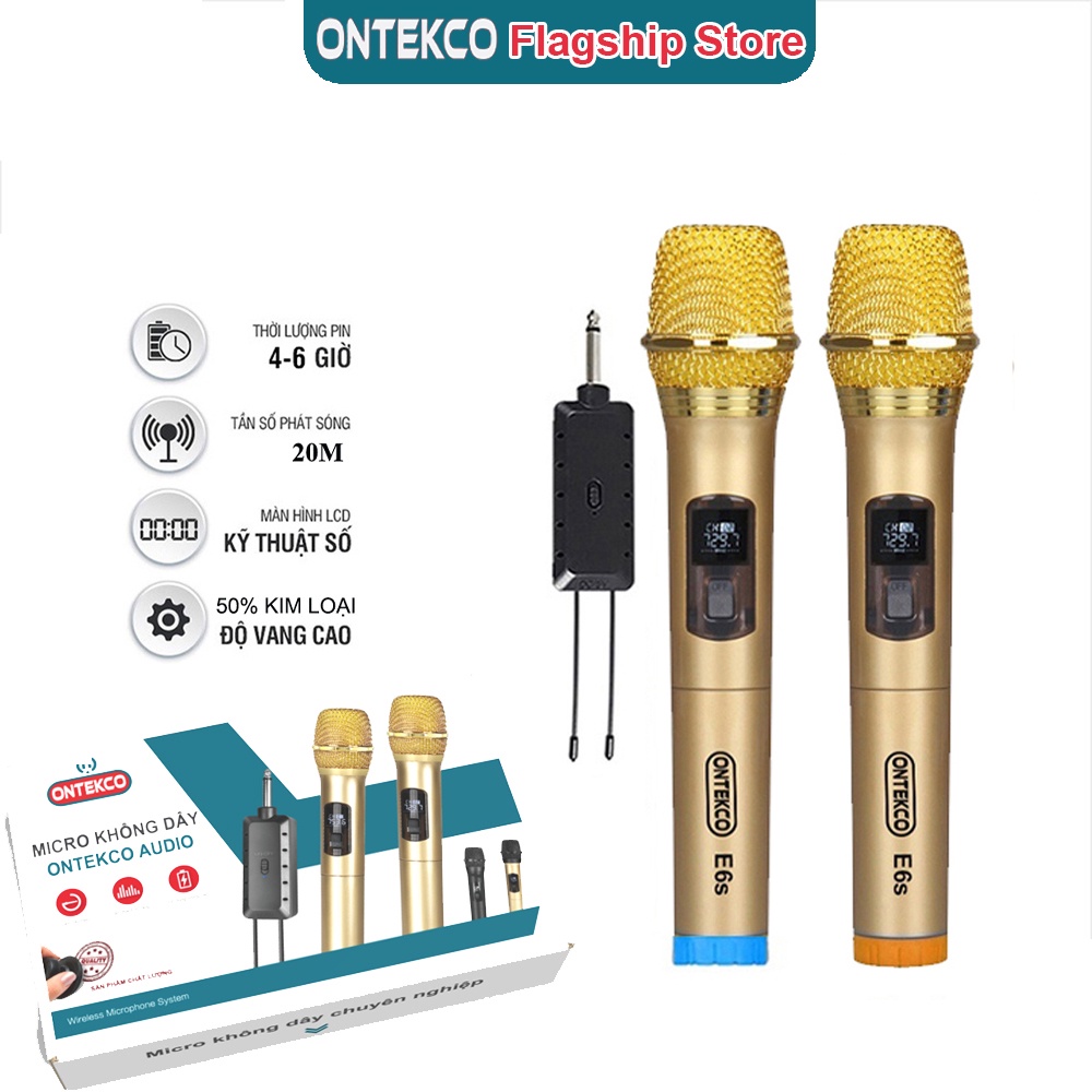 Micro karaoke GOLD không dây cao cấp ONTEKCO E6| E6s mẫu mới tích hợp màn hình led chuyên nghiệp công nghệ mới 2023 | BigBuy360 - bigbuy360.vn