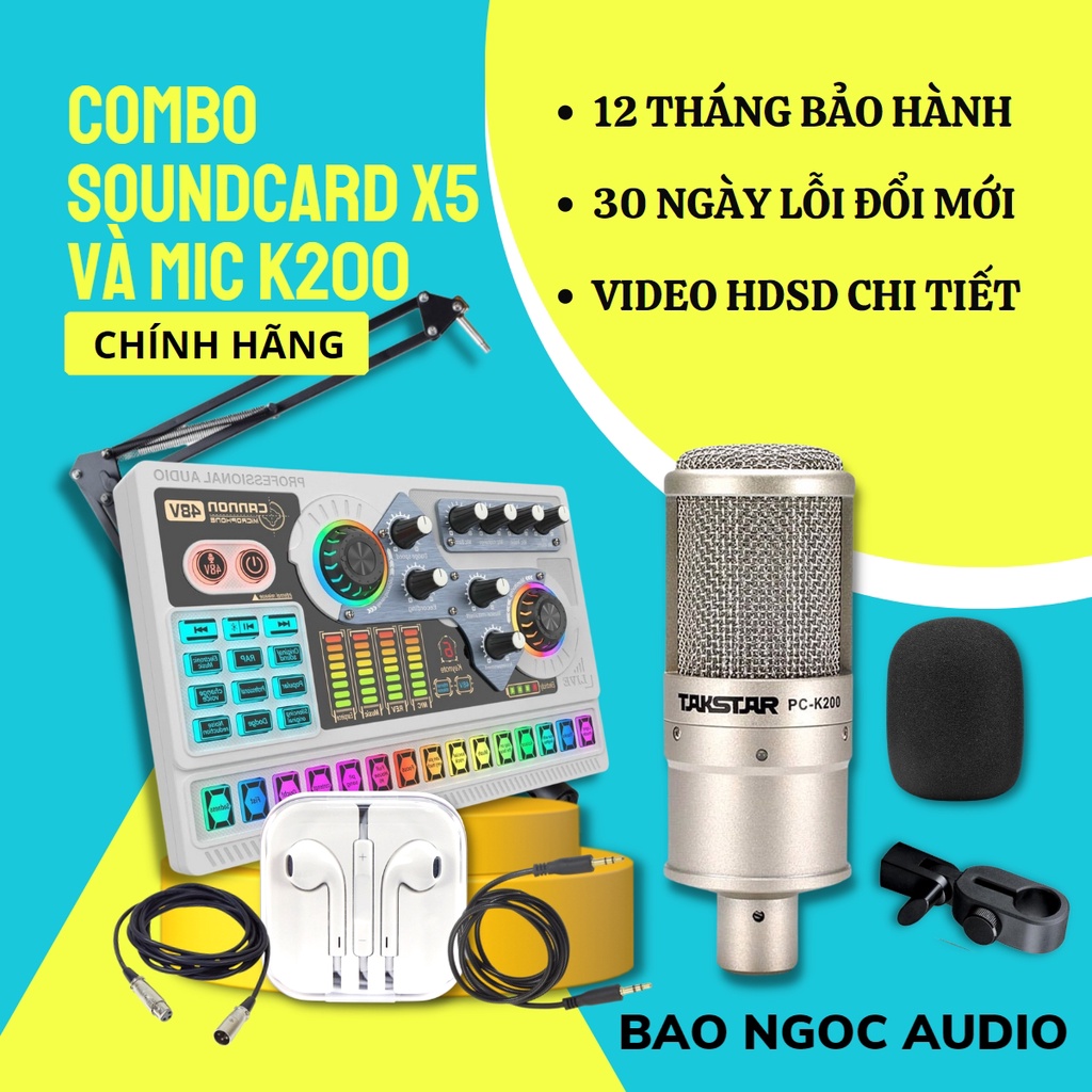 Mic Thu Âm | Micro Livestream Sound Card X5 & Mic TAKSTAR PC K200 Cho Thu Âm Hát Livestream Điện Thoại Chuyên Nghiệp