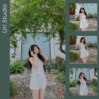 Set đồ ngủ nữ mặc nhà mùa hè đẹp Alice, set đồ ngủ nữ 2 dây cute Uri Studio