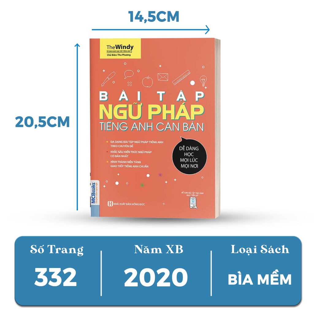 Sách - Bài Tập Ngữ Pháp Tiếng Anh Căn Bản Dành Cho Người Mới Bắt Đầu - Học Kèm App Online Mcbooks