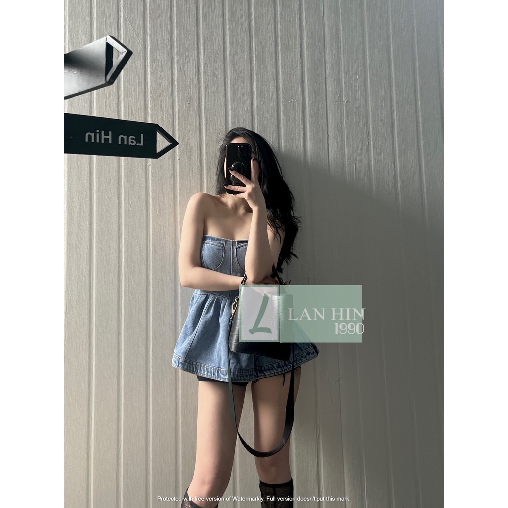 Áo Jean Cup Xòe Chun Lưng Khóa Kéo Siêu Xinh [LanHin90]