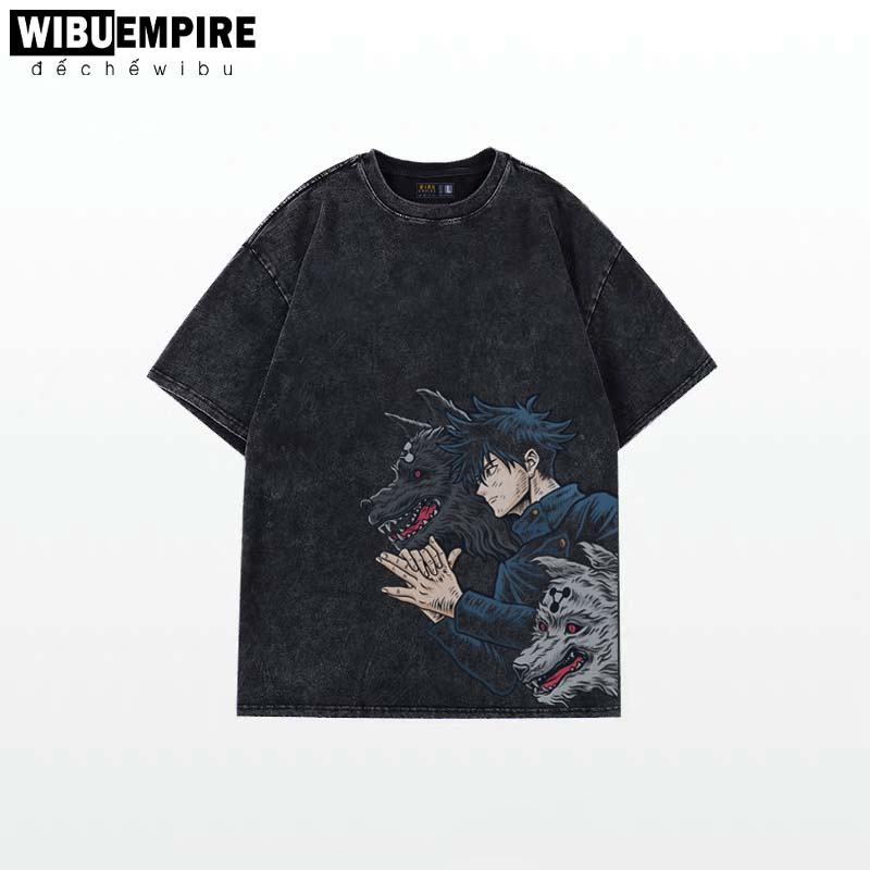 WIBU EMPIRE | Áo Thun Wash Form Rộng Megumi and the Divine Dogs | Anime Jujutsu Kaisen - Áo Phông Wash Unisex