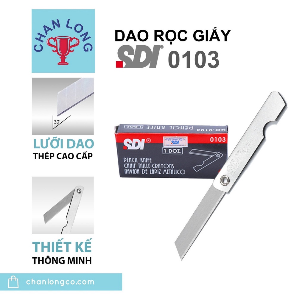 Dao Rọc Giấy,dao xếp 0103 chính hãng SDI hộp 12 dao mini, bằng thép, gập gọn tiện dụng rọc giấy, gọt bút chì, rọc hàng