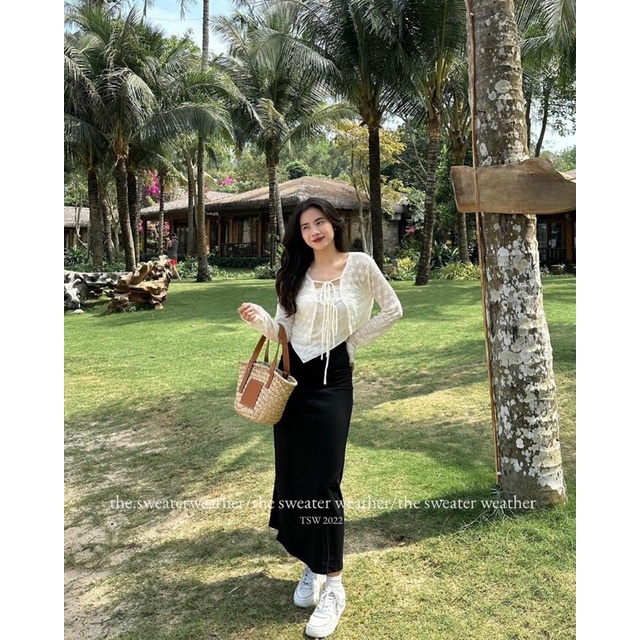 Set áo quây vạt chéo hoa kèm áo cadigan  siêu hot b130